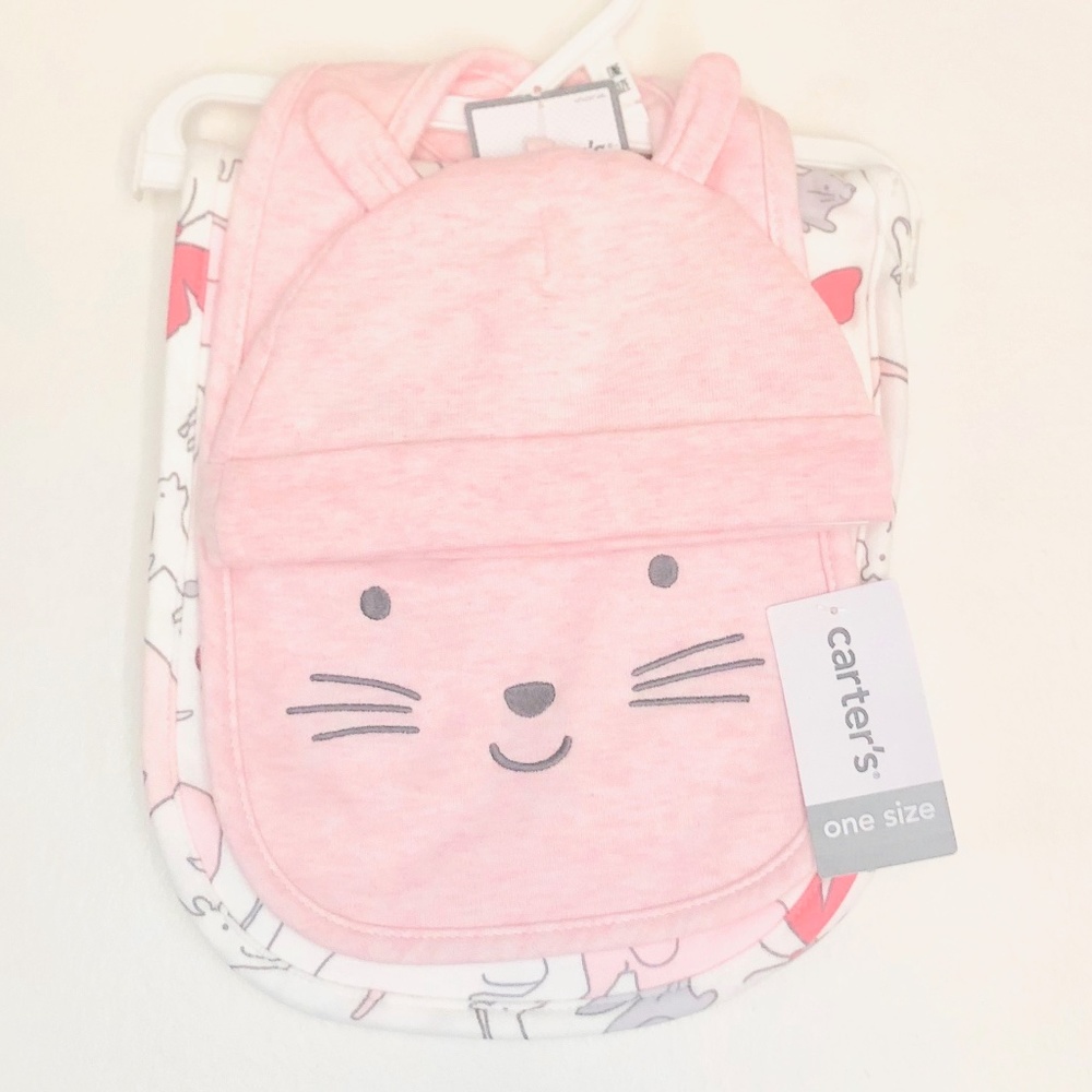 NWT Carter's Beanie, Bib, and Burp Cloth